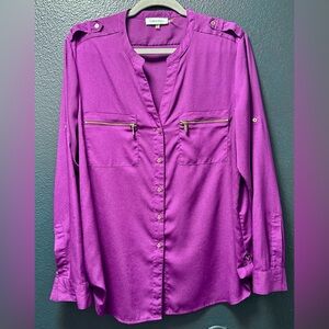 Calvin Klein Zip Pocket Roll Tab Blouse